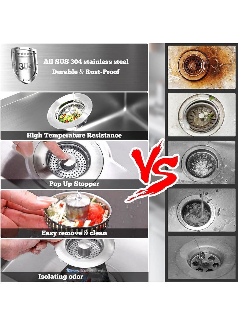 ENJOYCRAFTS 3 in 1 Kitchen Sink Drain Strainer Stopper, Brushed Stainless Steel SUS 304 Pop Up Sink Drain Stopper for Standard 3-1/2 Inch Drain Anti-Clogging Odor Prevention - Image 5